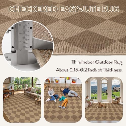 Lahome Checkered Easy Jute Dining Room Rug, 9x12 Outdoor Area Rugs Washable - Image 6
