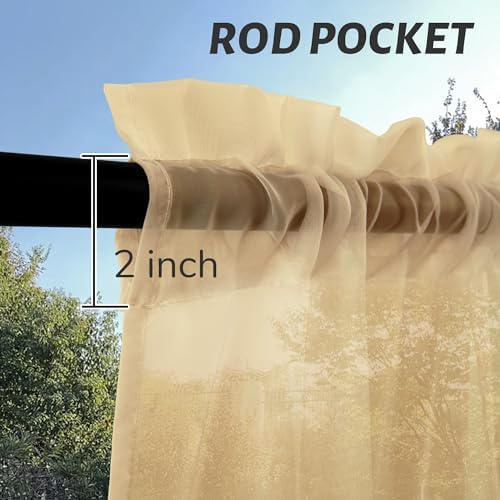 Outdoor Sheer Curtains for Patio Waterproof, 2 Panels Rod Pocket Indoor/Outdoor - Image 3