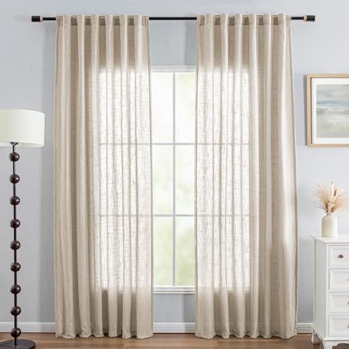 MYSKY HOME Cotton Curtains for Living Room Farmhouse Semi Sheer Light Filtering - Image 3