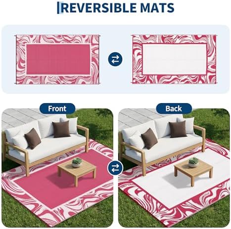 Garvee 9x12 Large Pink Outdoor Rug, Weather Resistant, Quick Dry Patio Rugs - Image 4