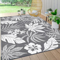 Pauwer Waterproof Outdoor Rug 6x9, Plastic Straw Patio Rug, Floral Grey by Pauwer