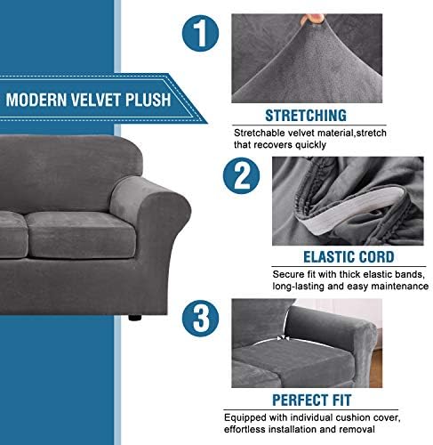 H.VERSAILTEX Real Velvet Plush 3 Piece Stretch Sofa Covers Couch Covers - Image 3