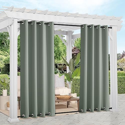 NICETOWN Windproof Sage Green Outdoor Curtains 2 Panels Top and Bottom Grommet by NICETOWN
