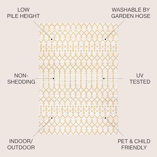 JONATHAN Y Moroccan Geometric Indoor Outdoor Round Area Rug 5 Ft Cream/Yellow - Image 2