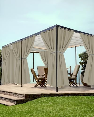 Grommet Outdoor Curtains for Patio Waterproof 8 Pcs 54x95 In Taupe by HolidayIdeas