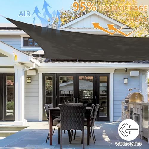 10' x 10' Rectangle Sun Shade Sail, 185 GSM HDPE, Dark Grey - Image 6