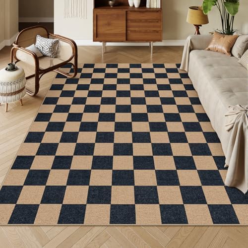 Lahome Checkered Easy Jute 6x9 Area Rugs, Outdoor Patio Rug Washable by Lahome