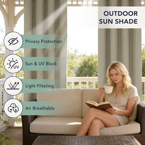 Outdoor Curtains for Patio Waterproof, 6 Drape Panels, Sun Shades - Image 3