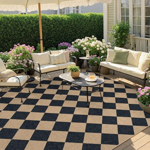 Lahome Checkered Easy Jute Outdoor Patio Rug, 6x9 Living Room Rugs Washable - Image 3