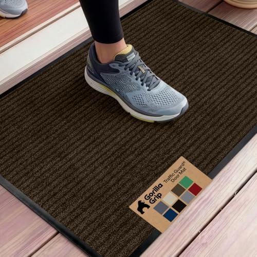 GORILLA GRIP Traffic Guard Indoor Outdoor Heavy Duty Door Mat, 35x23 Brown by GorillaGrip