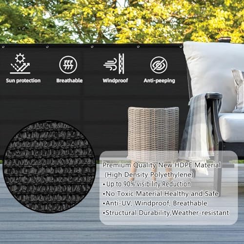 SUNLAX Custom Size 3'x2' Black Balcony Privacy Screen 90% UV Block - Image 2
