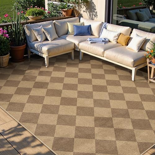 Lahome Checkered Easy Jute Outdoor Patio Rug, 6x9 Living Room Rugs Washable - Image 3