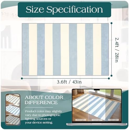 Blue White Striped Outdoor Rug - Image 2