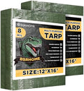 Tarps Waterproof 12x16 Feet, 2 Pack Heavy Duty Green Tarp Cover 8 Mil Thick by BSRHOME