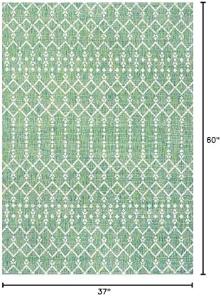 JONATHAN Y Moroccan Geometric Indoor Outdoor Area Rug 3X5 Green/Cream, Ourika - Image 2