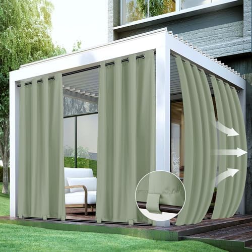 Windproof Outdoor Curtains for Patio Waterproof 4 Pcs 54x84 In Sage Green by HolidayIdeas