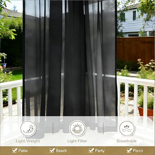 Outdoor Sheer Curtains for Patio Waterproof, 4 Panels Rod Pocket Indoor/Outdoor - Image 5