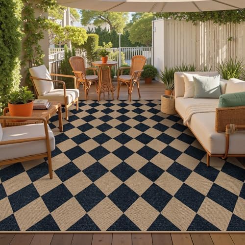 Lahome Checkered Easy Jute Living Room Rug, 8x10 Outdoor Rugs Washable - Image 3