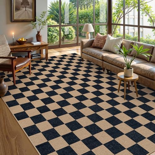 Lahome Checkered Easy Jute Living Room Rug, 9x12 Outdoor Area Rugs Washable - Image 3