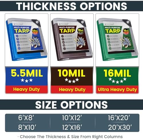 TICONN Heavy Duty Tarp Cover Waterproof, Extra Thick UV Resistant Tarpaulin - Image 4
