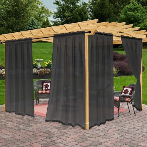Outdoor Sheer Curtains for Patio Waterproof, 4 Panels Rod Pocket Indoor/Outdoor by Awnmeow