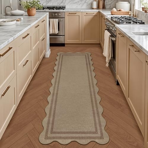 Scalloped Easy Jute 2x6 Kitchen Runner Rug, Washable Rugs - Image 3