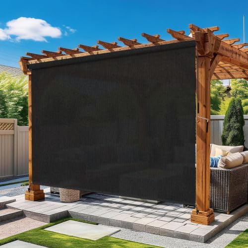 Outdoor Roller Shades for Patio 5'Wx6'H Black, 90% UV Block & Privacy by Unknown