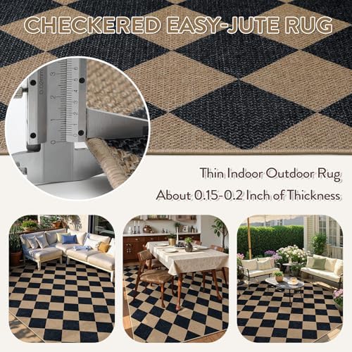 Lahome Checkered Easy Jute 6x9 Area Rugs, Outdoor Patio Rug Washable - Image 4