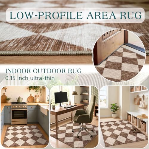 Brown Beige Checkered Entry Rug - Image 5
