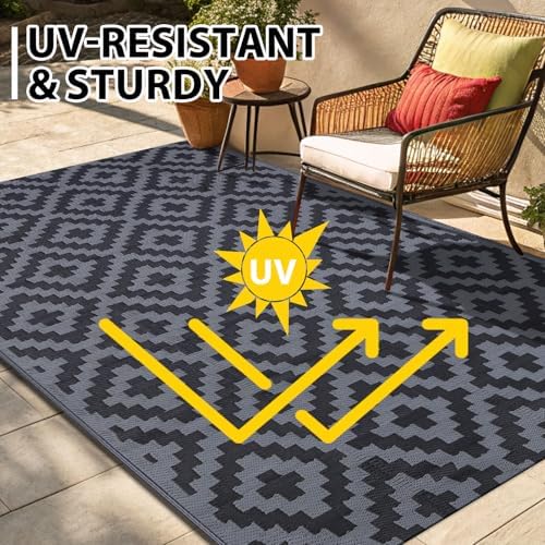 Smiry Outdoor Rug 9x12 ft Waterproof Reversible Boho Mat - Image 5