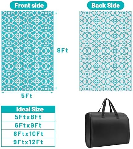 HEBE Waterproof Outdoor Rug 5'x8', Geometric Reversible Plastic Patio Rug - Image 2