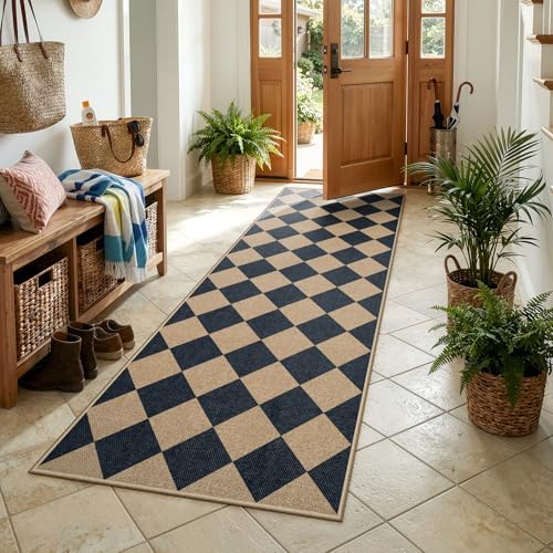 Lahome Checkered Easy Jute Non Slip Kitchen Runner, Checkerboard Indoor Outdoor - Image 3
