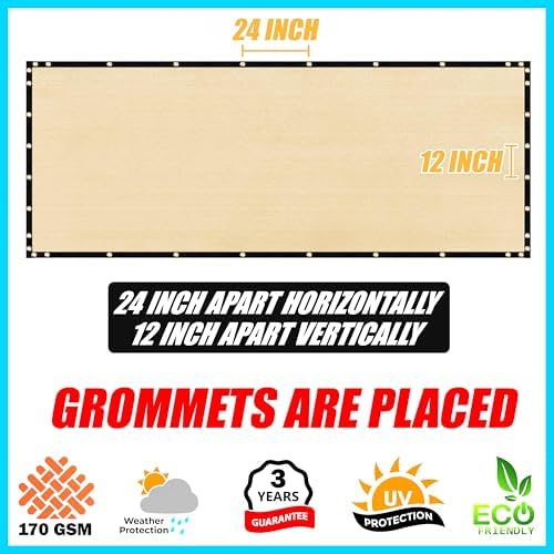 8' x 126' Beige Fence Privacy Screen, 90% Blockage Fabric Windscreen Cover - Image 4