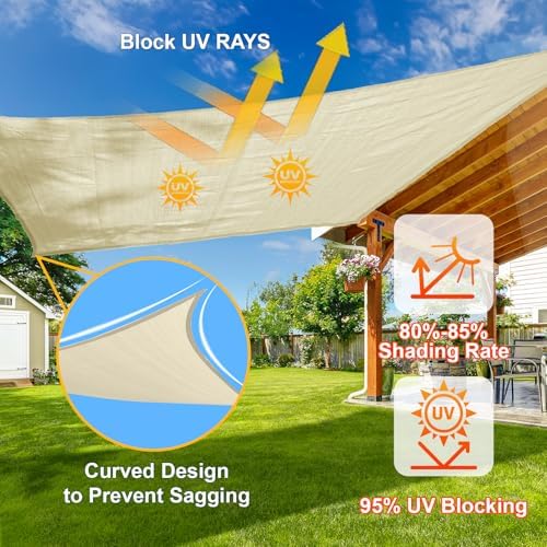 SUNLAX Sun Shade Sail 16'x23' Butter Cream Rectangle Custom Size - Image 4