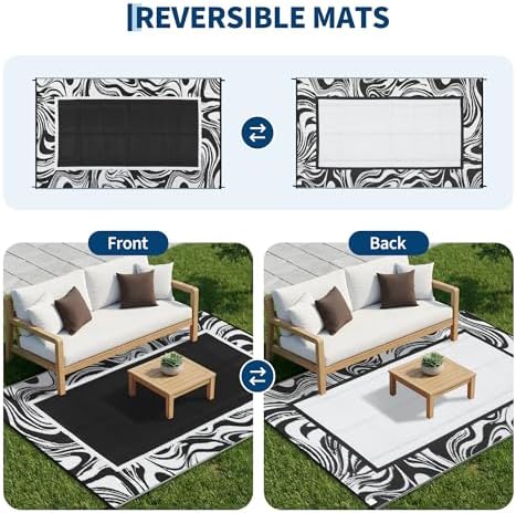 Garvee 6x9 Black and White Outdoor Rug Weather Resistant Waterproof Patio Rugs - Image 5