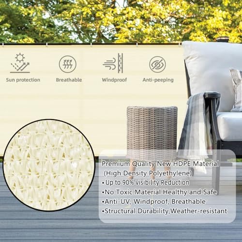 SUNLAX 2.5'x7' Butter Cream Balcony Privacy Screen Fence 90% UV Block - Image 2