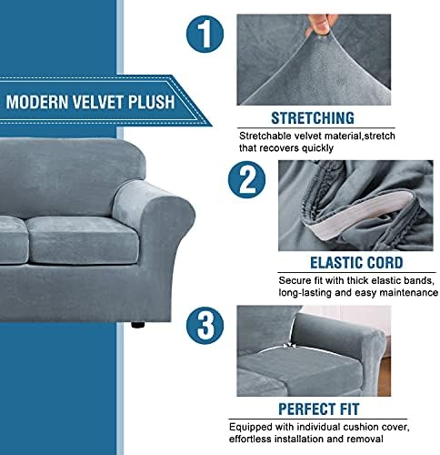 H.VERSAILTEX Velvet 4 Piece High Stretch Sofa Slipcover Cover Furniture - Image 3