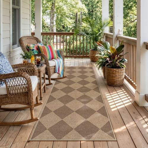 Lahome Checkered Easy Jute Outdoor Runner Rug, 2x6 Kitchen Rugs Washable by Lahome