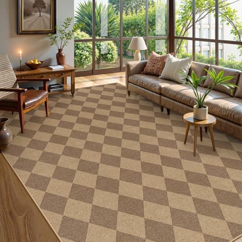 Lahome Checkered Easy Jute Dining Room Rug, 9x12 Outdoor Area Rugs Washable by Lahome