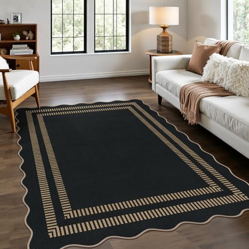 Scalloped Modern Easy Jute Carpet, 4x6 Outdoor Patio Washable Area Rug by LORWER