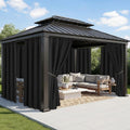 Black Outdoor Curtains for Patio Waterproof, 8 Panels, Rod Pocket by RichSets
