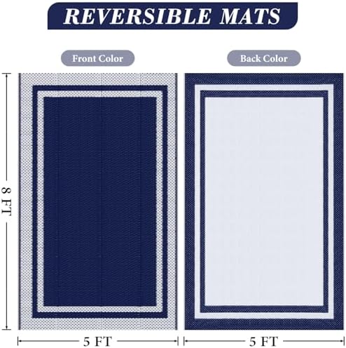 KMAT Outdoor Rug, Waterproof Reversible Patio Rugs, 5x8ft Large Outdoor Area - Image 2
