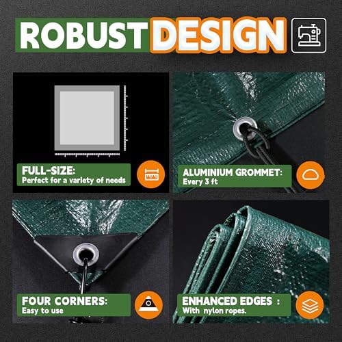 RAINDEWAY Green Tarp 6x12 Feet, 5.5Mil Multipurpose Waterproof Tarps Cover - Image 4