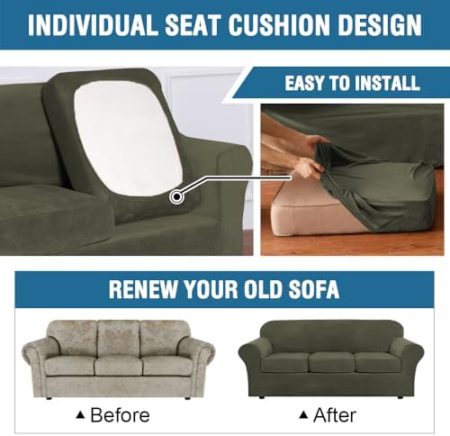 H.VERSAILTEX High Stretch Sofa Slipcover 4 Piece Cover Velvet Furniture - Image 6