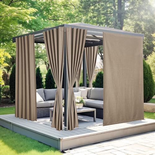 NICETOWN 100% Blackout Linen Outdoor Curtains Windproof 96" L Tan 2 PCs by NICETOWN
