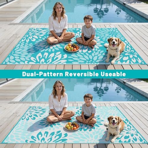 HEBE Waterproof Outdoor Rug 6'x9', Floral Reversible Plastic Patio Rug - Image 6