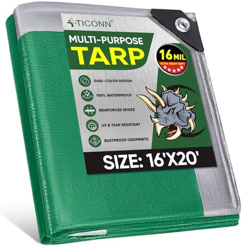 TICONN Heavy Duty Tarp Cover Waterproof, Extra Thick UV Resistant Tarpaulin by TICONN