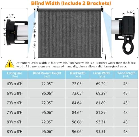 Outdoor Roller Shades for Patio 4'Wx6'H Grey, 90% UV Block & Privacy Protection - Image 6