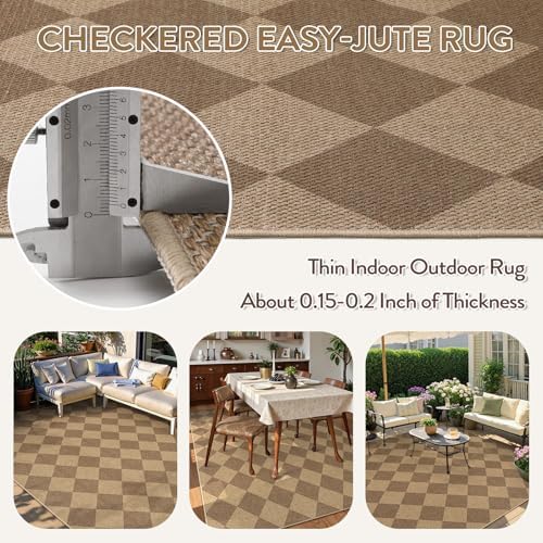 Lahome Checkered Easy Jute Outdoor Patio Rug, 6x9 Living Room Rugs Washable - Image 5