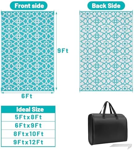 HEBE Waterproof Outdoor Rug 6'x9', Geometric Reversible Plastic Patio Rug - Image 2